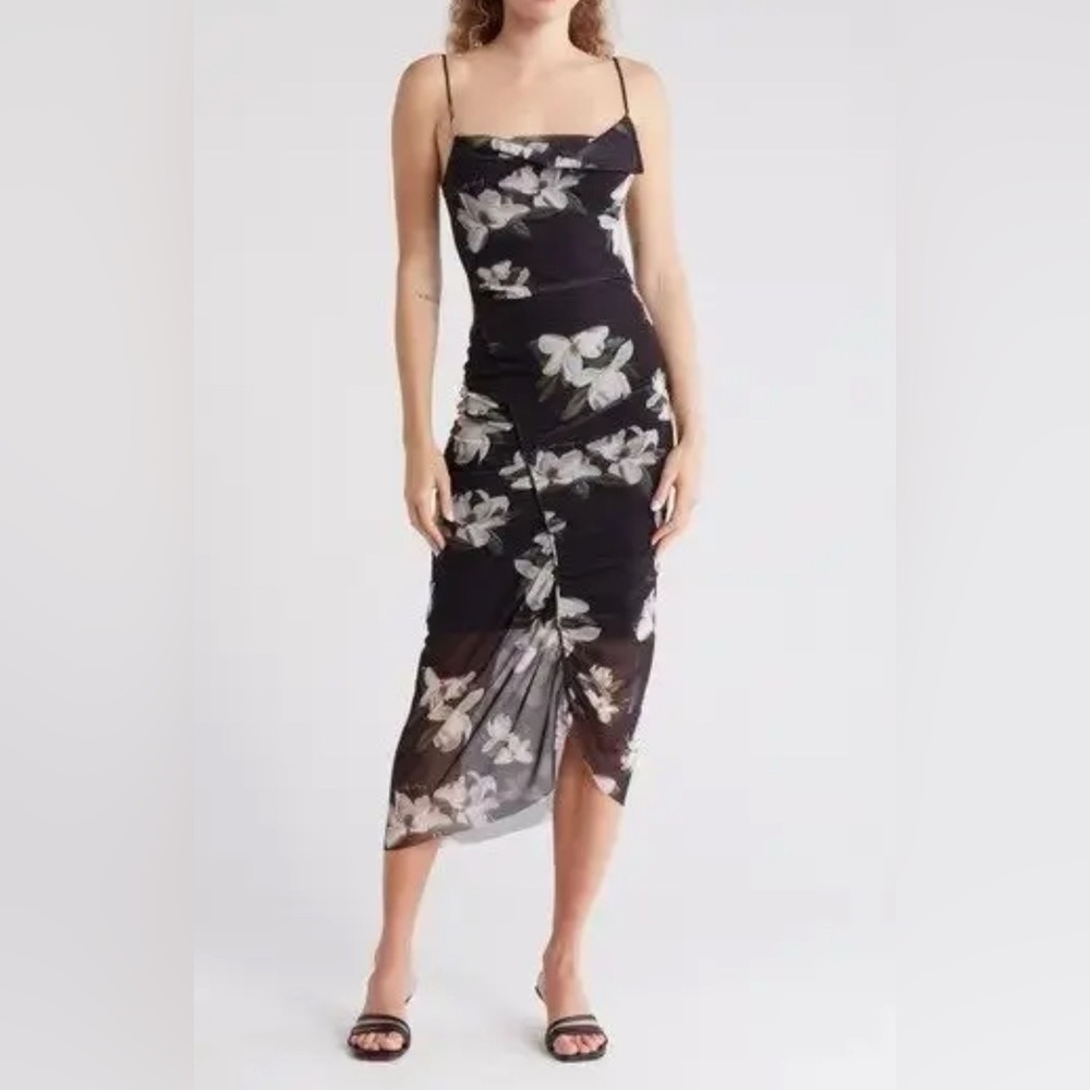 All Saints Midi Floral Asymmetrical Ulla Alessandra Black Sleeveless Dress Sz8 - Picture 4 of 17